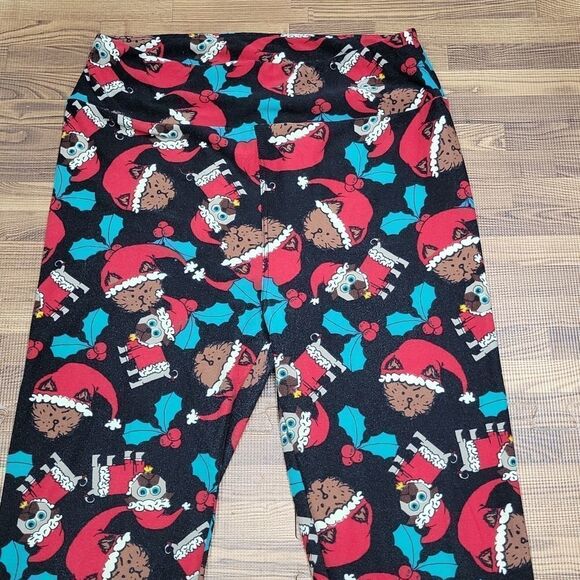 LuLaRoe Pug Holiday Leggings one size - Picture 3 of 8